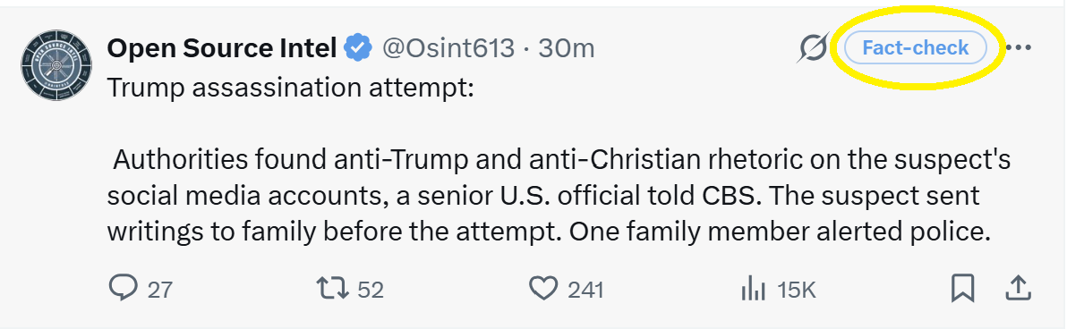 FactCheckRadar Fact-check button inside an X tweet